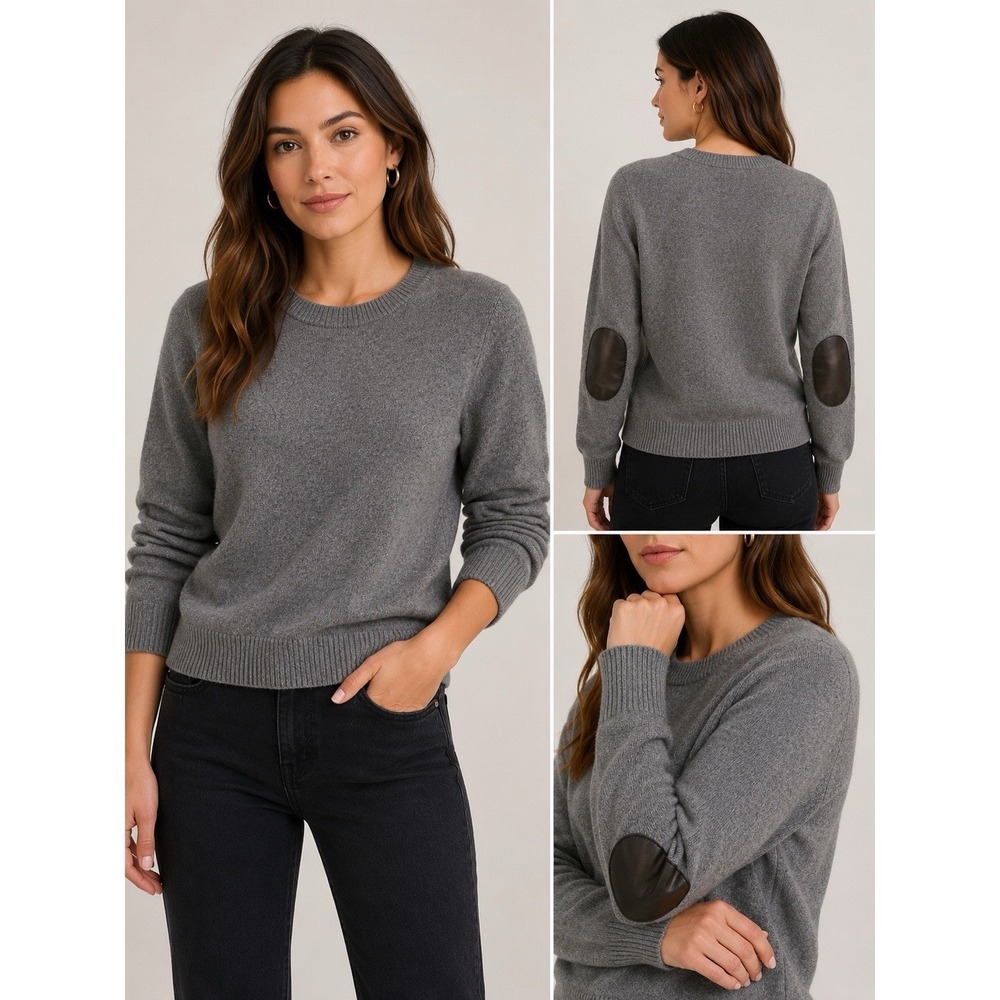 Kate Spade New York 100% Wool Gray Sweater Leather Elbow Patches Women's XS